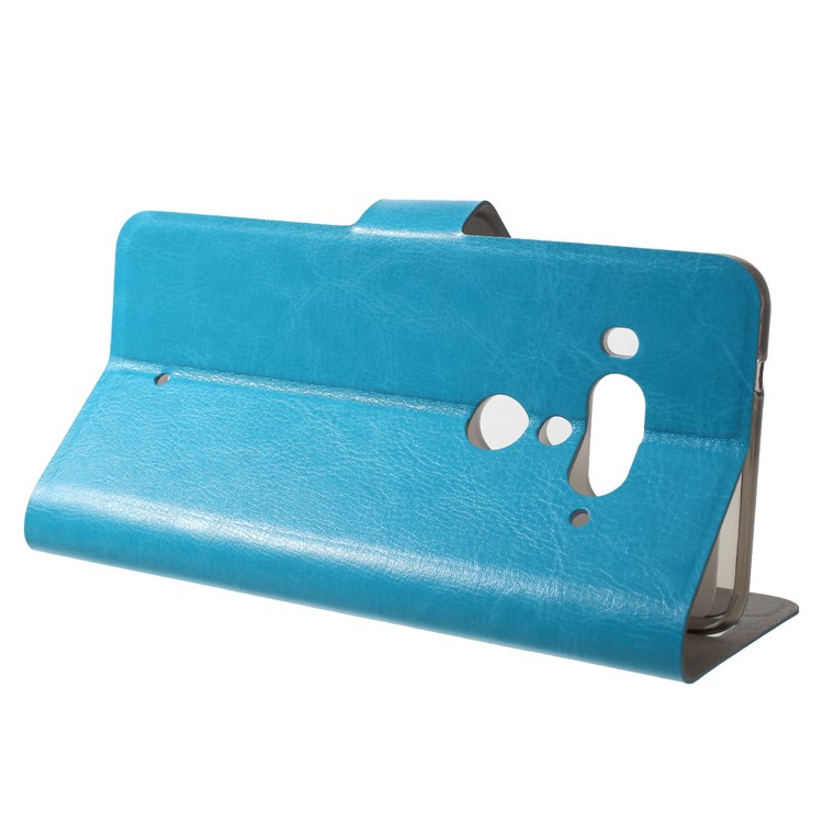 Crazy Horse Wallet Magnetic Stand Leather Shell (Built-in Steel Sheet) for HTC U12 Plus - Blue-4