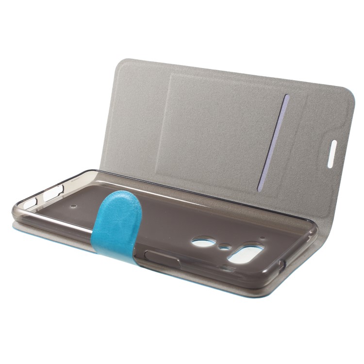 Crazy Horse Wallet Magnetic Stand Leather Shell (Built-in Steel Sheet) for HTC U12 Plus - Blue-5
