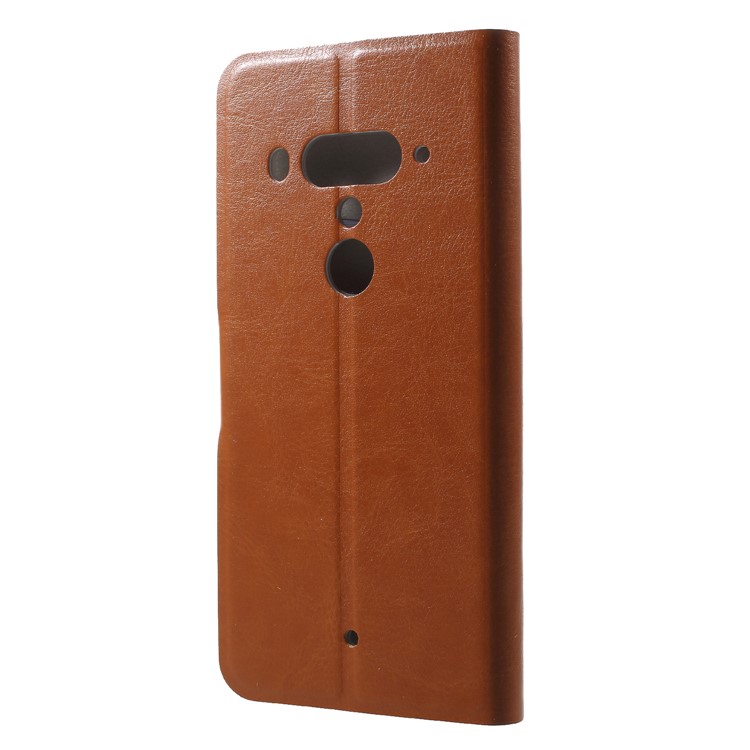 Crazy Horse Wallet Magnetic Stand Leather Casing (Built-in Steel Sheet) for HTC U12 Plus - Brown-2