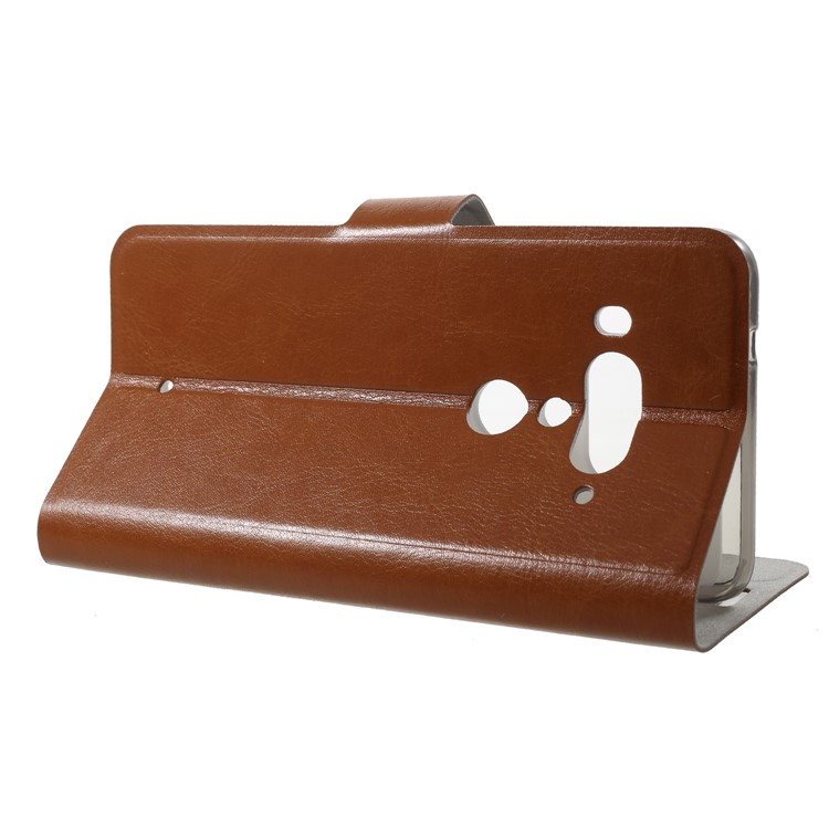 Crazy Horse Wallet Magnetic Stand Leather Casing (Built-in Steel Sheet) for HTC U12 Plus - Brown-4