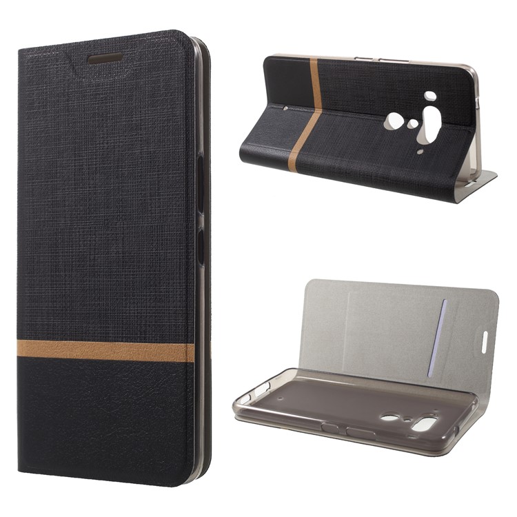 Cross Texture PU Leather Flip Stand Cell Phone Cover for HTC U12+ - Black-1