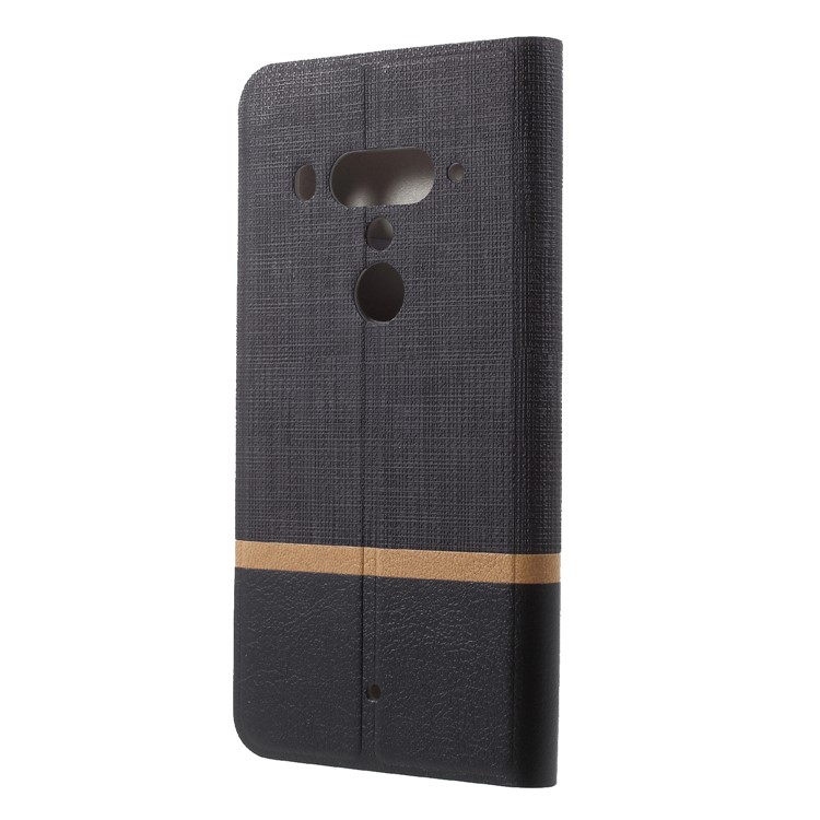 Cross Texture PU Leather Flip Stand Cell Phone Cover for HTC U12+ - Black-2