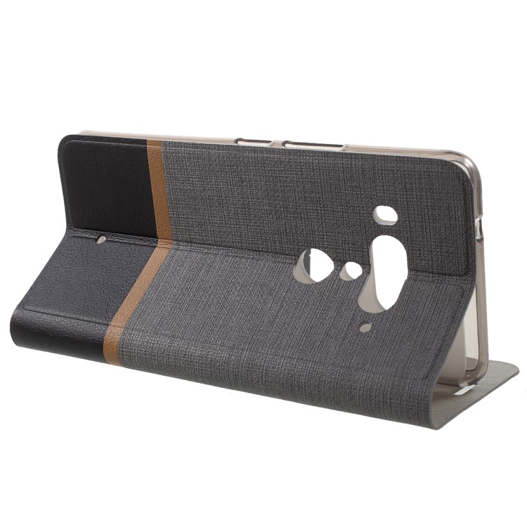 Cross Texture PU Leather Flip Stand Mobile Flip Cover for HTC U12+ - Grey-4