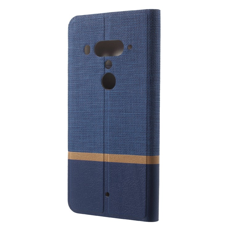 Cross Texture PU Leather Flip Stand Phone Case Accessory for HTC U12+ - Blue-2