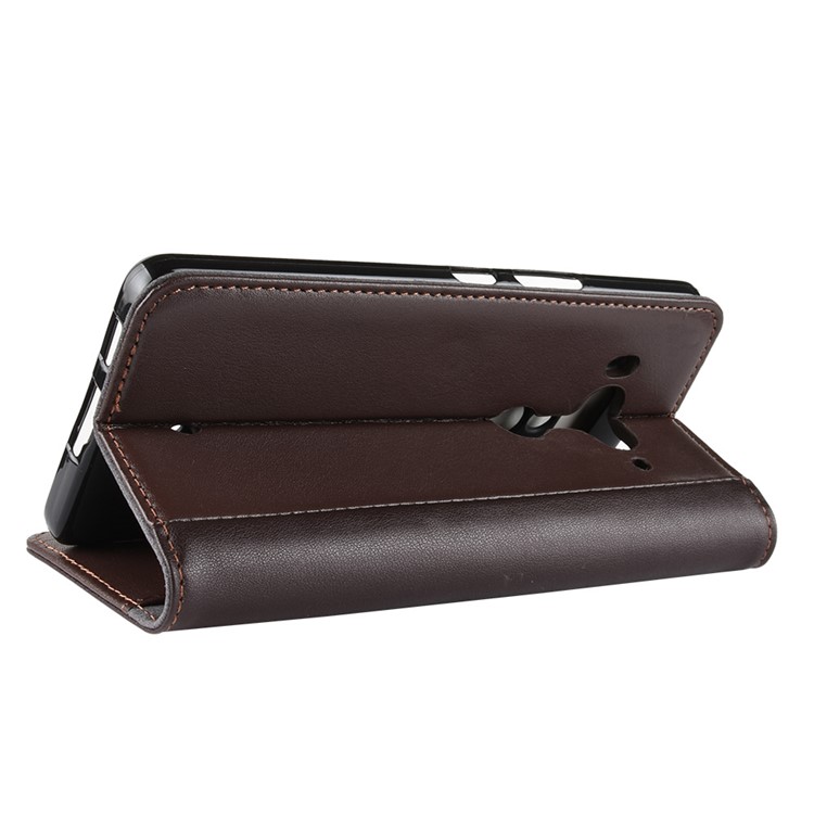 Genuine Split Leather Wallet Stand Cover for HTC U12+ - Brown-7