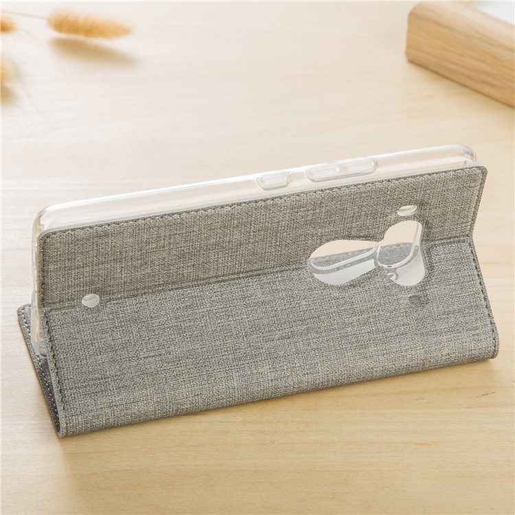 VILI DMX Cross Texture Card Holder Stand Leather Phone Cover for HTC U12+ - Grey-2