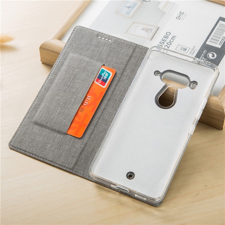 VILI DMX Cross Texture Card Holder Stand Leather Phone Cover for HTC U12+ - Grey-4