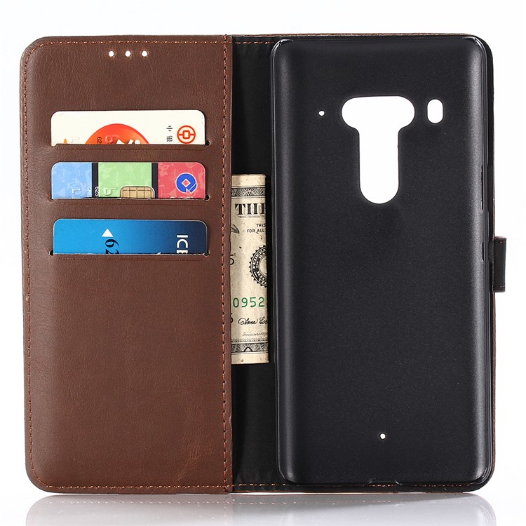 Retro Style Crazy Horse Texture Leather Magnetic Stand Wallet Casing for HTC U12 Plus - Coffee-4