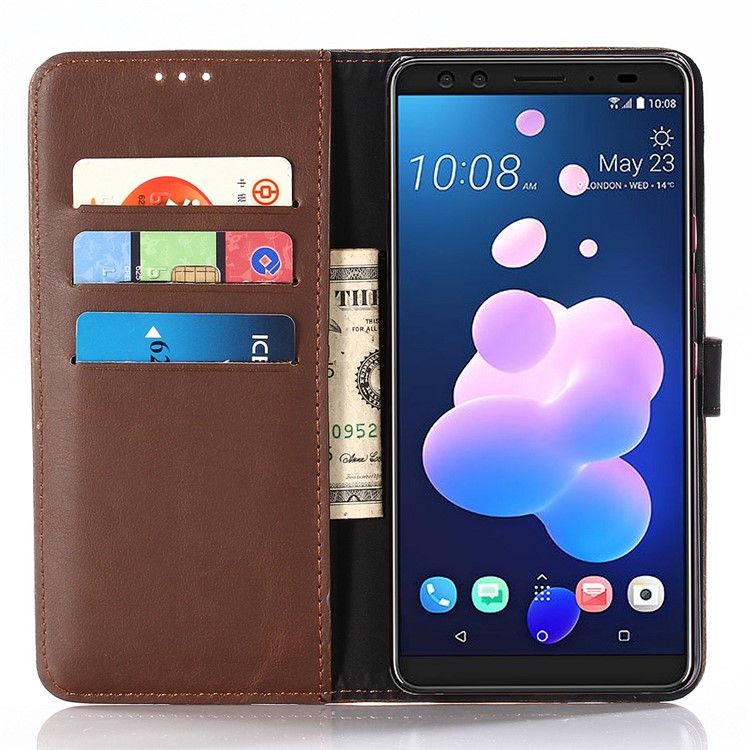 Retro Style Crazy Horse Texture Leather Magnetic Stand Wallet Casing for HTC U12 Plus - Coffee-8