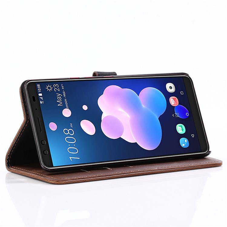 Retro Style Crazy Horse Texture Leather Magnetic Stand Wallet Casing for HTC U12 Plus - Coffee-9