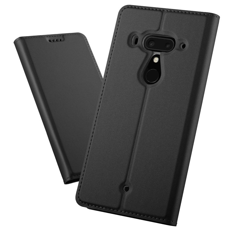 Auto-absorbed Magnetic Stand Leather Card Holder Mobile Case for HTC U12+ - Black-1