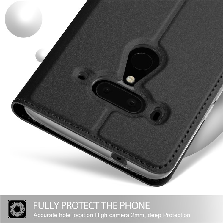 Auto-absorbed Magnetic Stand Leather Card Holder Mobile Case for HTC U12+ - Black-4