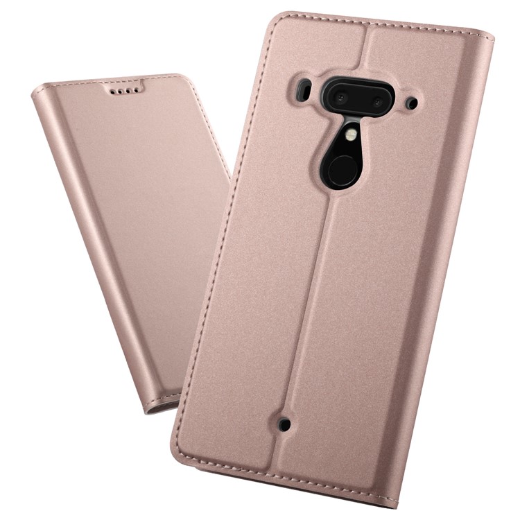 Auto-absorbed Magnetic Stand Leather Card Slot Mobile Case for HTC U12+ - Rose Gold-1