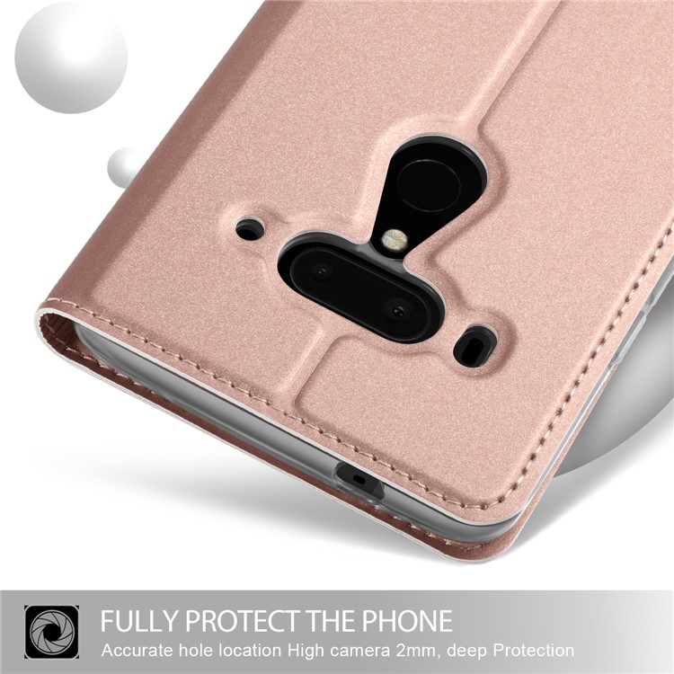 Auto-absorbed Magnetic Stand Leather Card Slot Mobile Case for HTC U12+ - Rose Gold-4