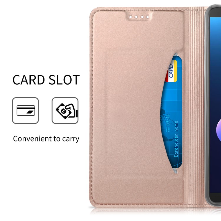 Auto-absorbed Magnetic Stand Leather Card Slot Mobile Case for HTC U12+ - Rose Gold-6