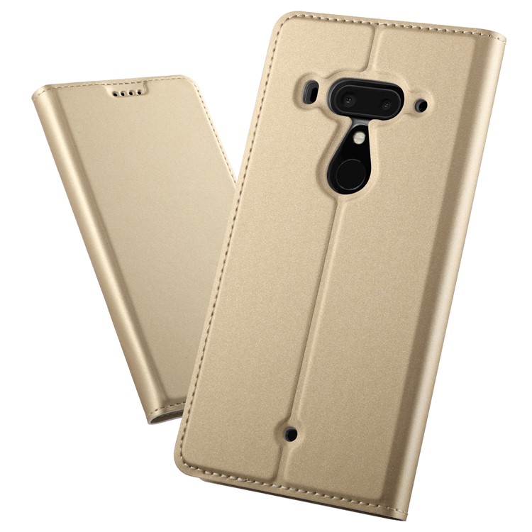 Auto-absorbed Magnetic Stand Leather Card Holder Mobile Phone Case for HTC U12 Plus - Gold-1