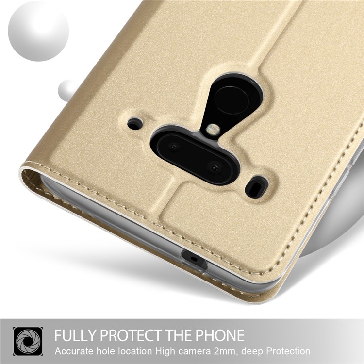 Auto-absorbed Magnetic Stand Leather Card Holder Mobile Phone Case for HTC U12 Plus - Gold-4