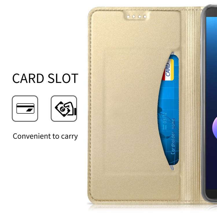 Auto-absorbed Magnetic Stand Leather Card Holder Mobile Phone Case for HTC U12 Plus - Gold-6