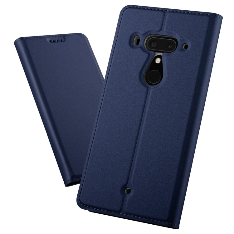 Auto-absorbed Magnetic Stand Leather Card Holder Cell Phone Case for HTC U12 Plus - Dark Blue-1