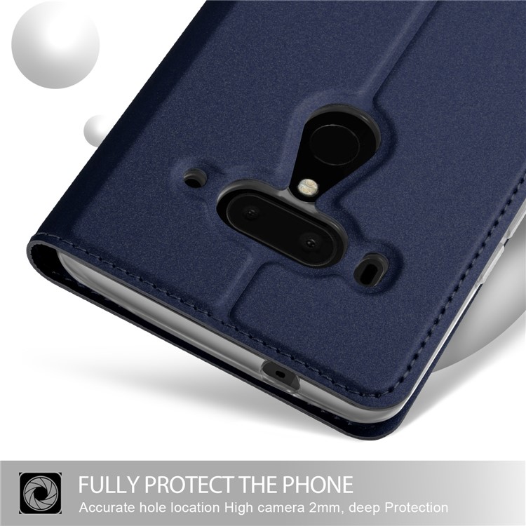 Auto-absorbed Magnetic Stand Leather Card Holder Cell Phone Case for HTC U12 Plus - Dark Blue-4