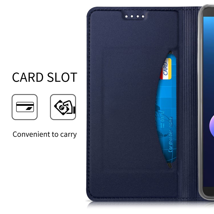 Auto-absorbed Magnetic Stand Leather Card Holder Cell Phone Case for HTC U12 Plus - Dark Blue-6