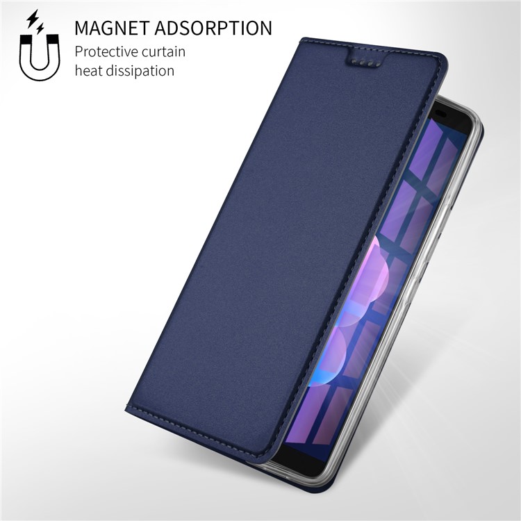 Auto-absorbed Magnetic Stand Leather Card Holder Cell Phone Case for HTC U12 Plus - Dark Blue-7
