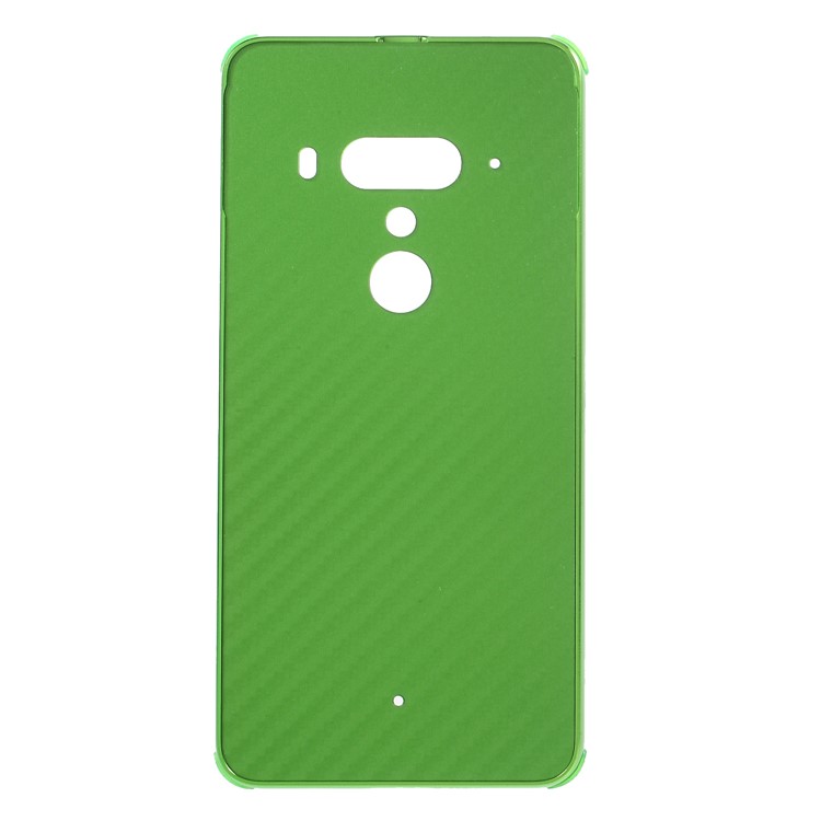 Slide-on Carbon Fiber PC Plate + Metal Bumper Hybrid Drop-proof Case for HTC U12+ - Green-1