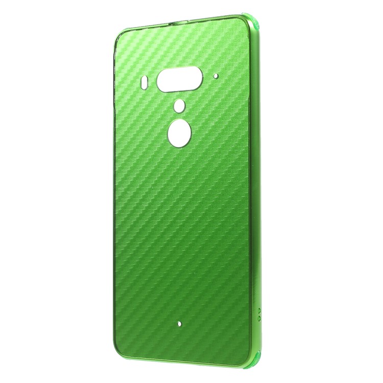 Slide-on Carbon Fiber PC Plate + Metal Bumper Hybrid Drop-proof Case for HTC U12+ - Green-2