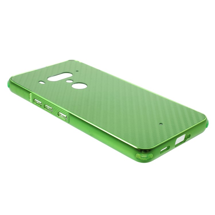 Slide-on Carbon Fiber PC Plate + Metal Bumper Hybrid Drop-proof Case for HTC U12+ - Green-4
