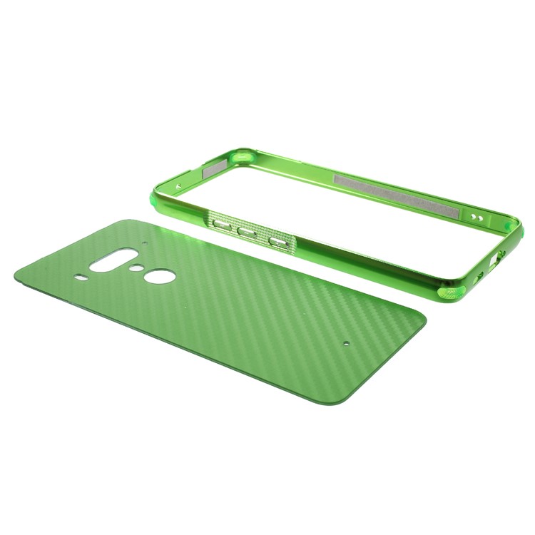 Slide-on Carbon Fiber PC Plate + Metal Bumper Hybrid Drop-proof Case for HTC U12+ - Green-5