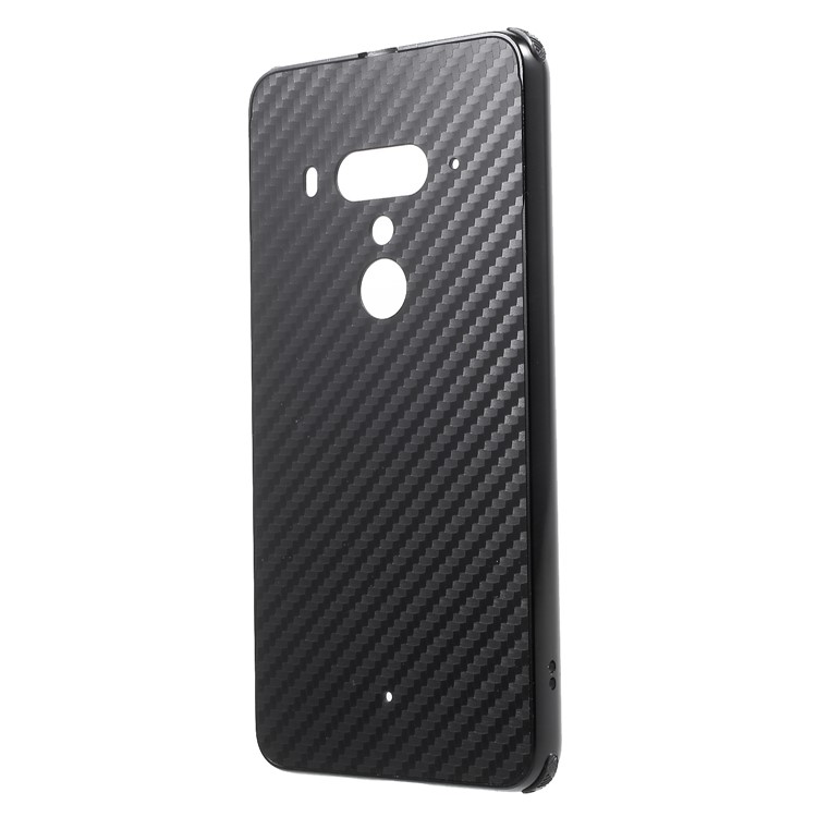 Slide-on Carbon Fiber PC Plate + Metal Bumper Hybrid Phone Cover for HTC U12+ - Black-2