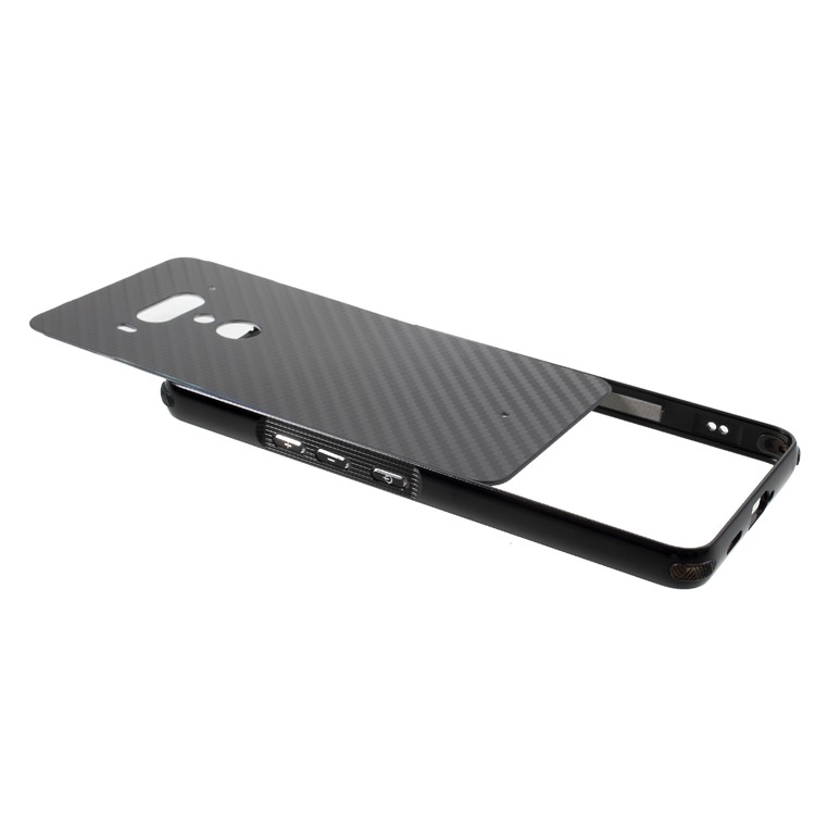 Slide-on Carbon Fiber PC Plate + Metal Bumper Hybrid Phone Cover for HTC U12+ - Black-4