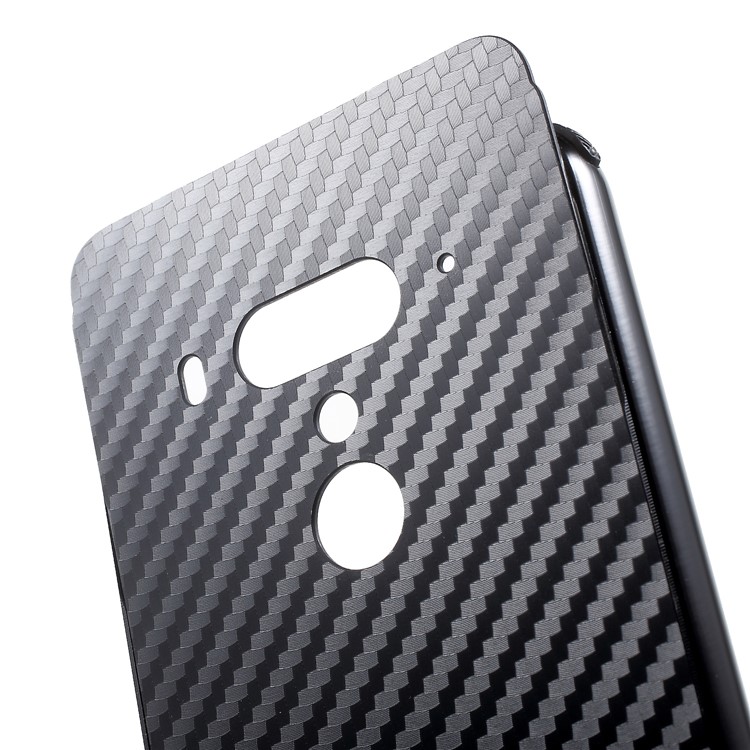 Slide-on Carbon Fiber PC Plate + Metal Bumper Hybrid Phone Cover for HTC U12+ - Black-6