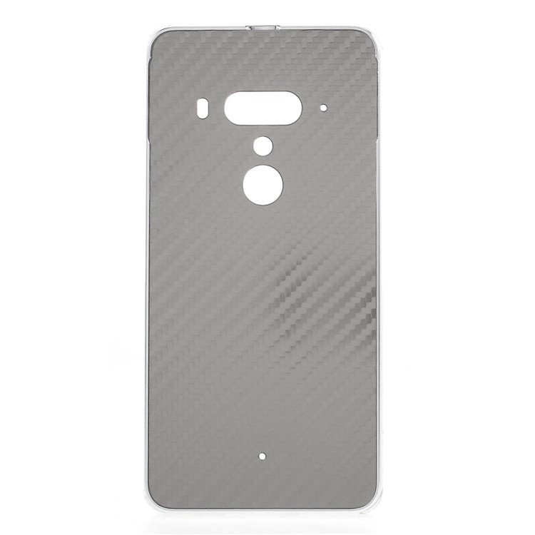 Slide-on Carbon Fiber PC Plate + Metal Bumper Hybrid Cellphone Case for HTC U12+ - Silver-1