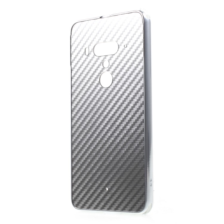 Slide-on Carbon Fiber PC Plate + Metal Bumper Hybrid Cellphone Case for HTC U12+ - Silver-2