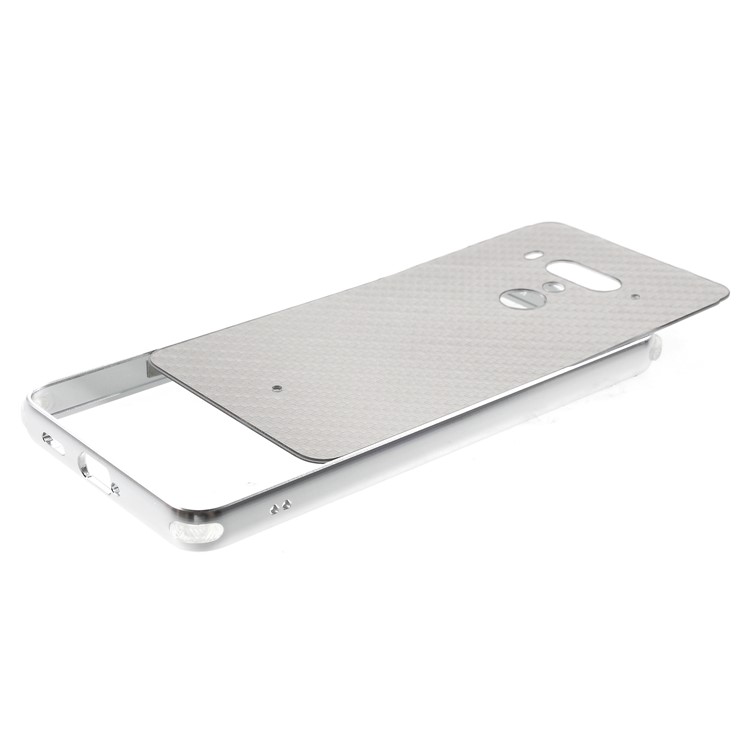 Slide-on Carbon Fiber PC Plate + Metal Bumper Hybrid Cellphone Case for HTC U12+ - Silver-4