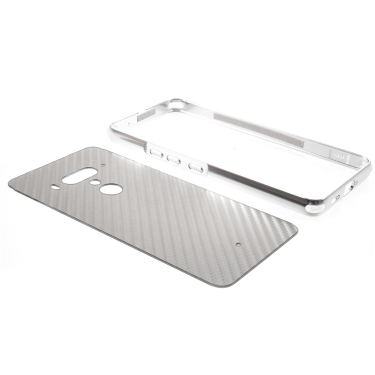 Slide-on Carbon Fiber PC Plate + Metal Bumper Hybrid Cellphone Case for HTC U12+ - Silver-6