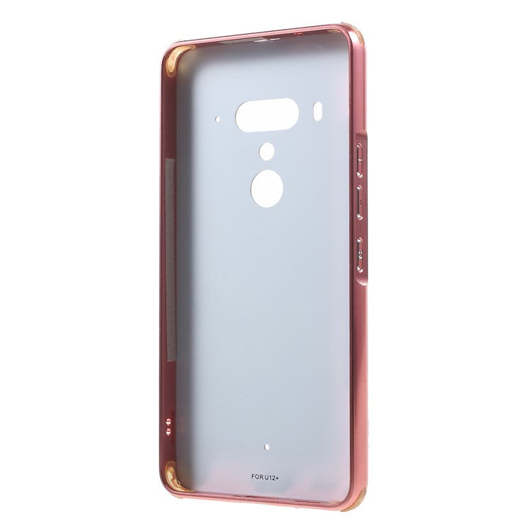 Slide-on Carbon Fiber PC Plate + Metal Bumper Hybrid Mobile Cover for HTC U12+ - Rose Gold-3