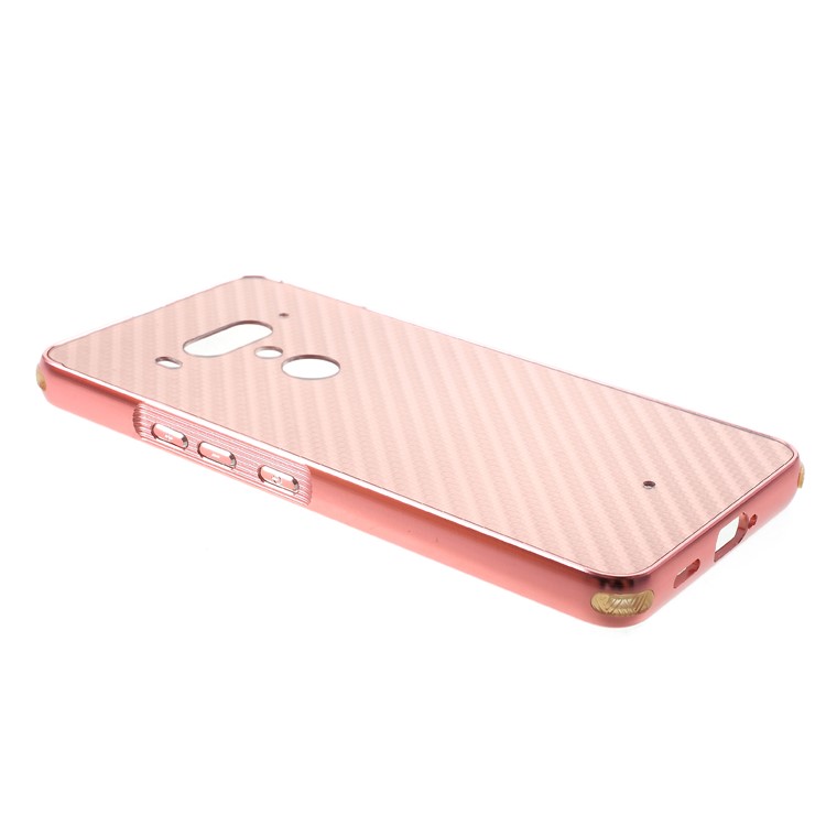 Slide-on Carbon Fiber PC Plate + Metal Bumper Hybrid Mobile Cover for HTC U12+ - Rose Gold-4