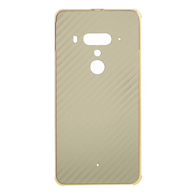Slide-on Carbon Fiber PC Plate + Metal Bumper Hybrid Protection Shell Case for HTC U12+ - Gold-1