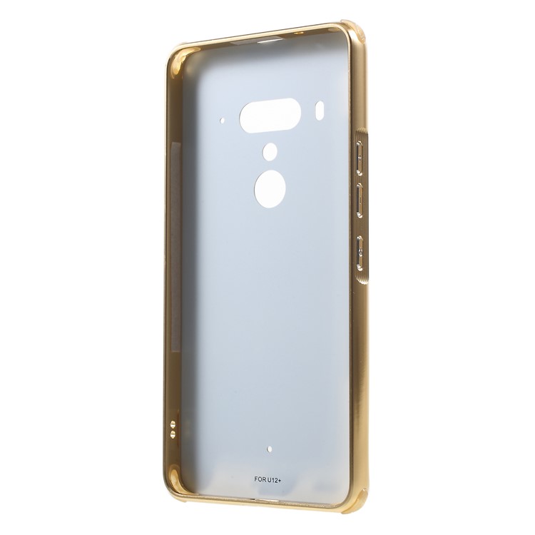 Slide-on Carbon Fiber PC Plate + Metal Bumper Hybrid Protection Shell Case for HTC U12+ - Gold-3
