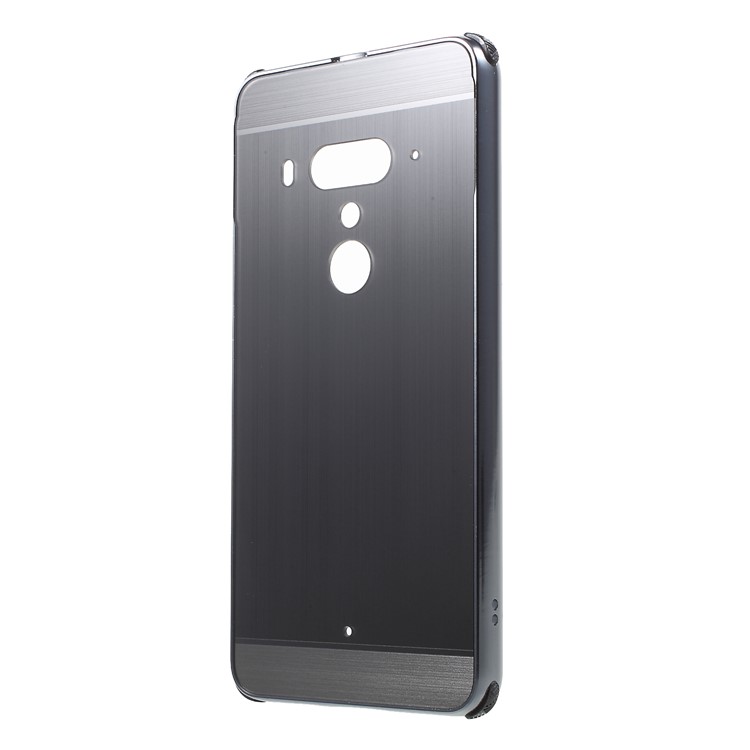 Slide-on Drop-proof Brushed PC Plate + Metal Bumper Hybrid Back Case for HTC U12+ - Black-3
