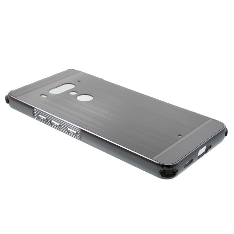 Slide-on Drop-proof Brushed PC Plate + Metal Bumper Hybrid Back Case for HTC U12+ - Black-4