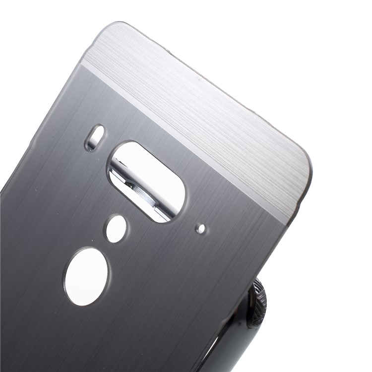 Slide-on Drop-proof Brushed PC Plate + Metal Bumper Hybrid Back Case for HTC U12+ - Black-5