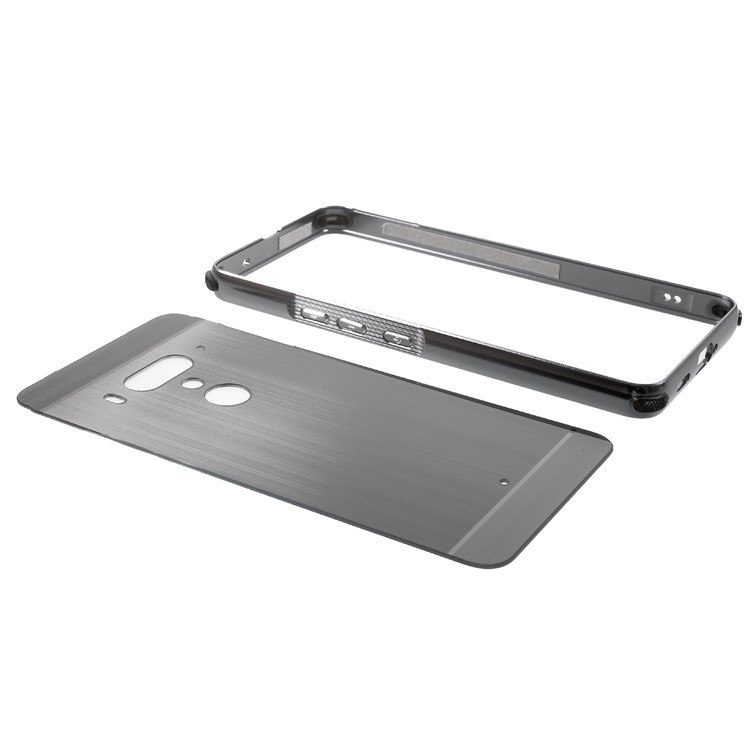 Slide-on Drop-proof Brushed PC Plate + Metal Bumper Hybrid Back Case for HTC U12+ - Black-6