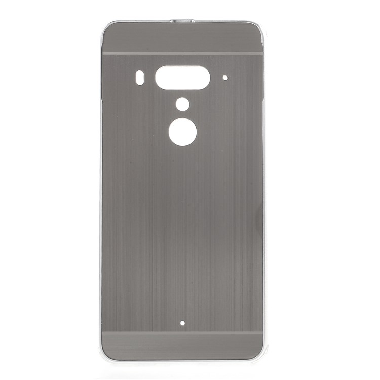 Slide-on Drop-proof Brushed PC Plate + Metal Bumper Hybrid Protection Casing for HTC U12+ - Grey-1