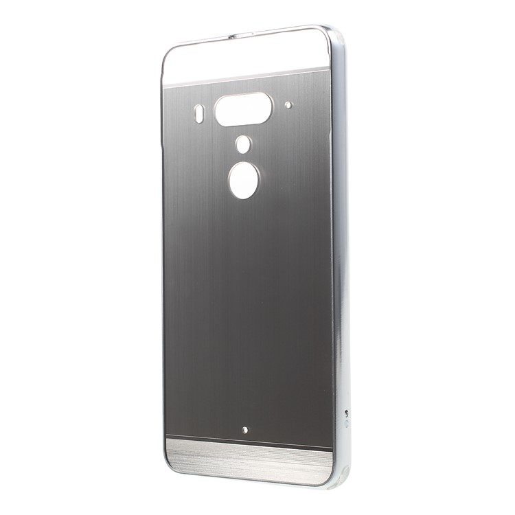 Slide-on Drop-proof Brushed PC Plate + Metal Bumper Hybrid Protection Casing for HTC U12+ - Grey-3