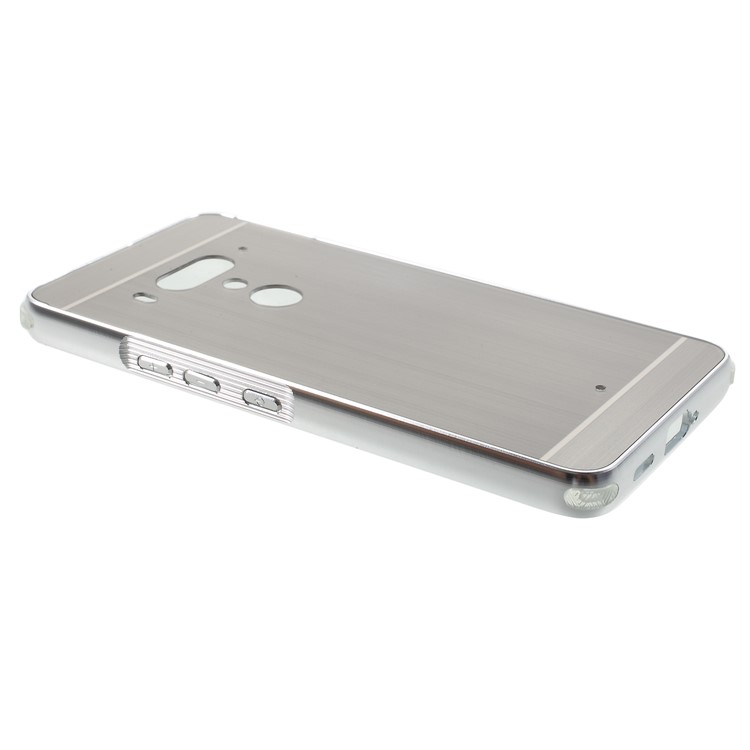 Slide-on Drop-proof Brushed PC Plate + Metal Bumper Hybrid Protection Casing for HTC U12+ - Grey-4