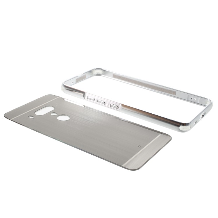 Slide-on Drop-proof Brushed PC Plate + Metal Bumper Hybrid Protection Casing for HTC U12+ - Grey-5