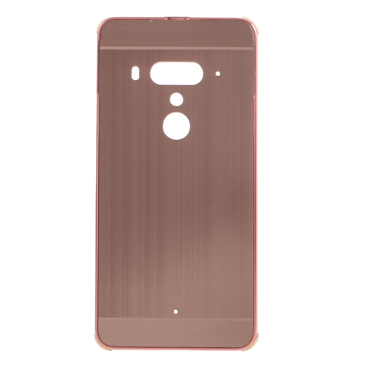 Slide-on Drop-proof Brushed PC Plate + Metal Bumper Hybrid Mobile Cover Shell for HTC U12+ - Rose Gold-1